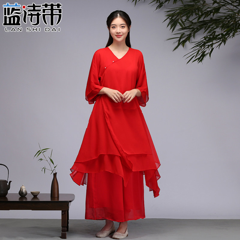 禅舞服套装白色禅服女飘逸仙女装连衣裙 中国风茶人服禅意茶禅服