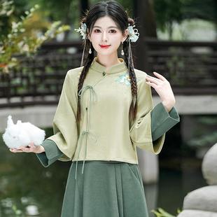 秋冬禅意新中式刺绣茶艺师服装工作服改良汉元素百搭日常气质上衣