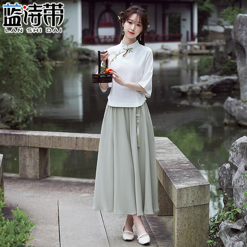 民国风复古采耳师改良汉服女中国风夏季学生装旗袍上衣茶艺师服装