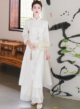 美容技师女刺绣养生馆工作服茶服