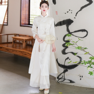 禅意佛系中国风仙气居士服美容养生刺绣茶服疗愈师套装 采耳两件套