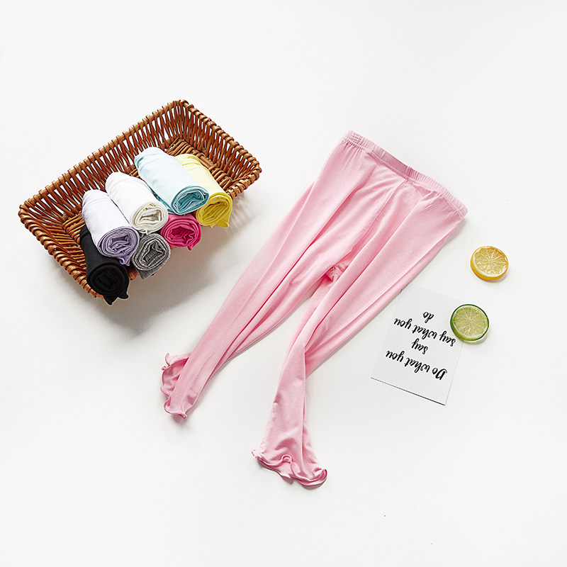 宝宝夏季糖果色女童打底裤夏季薄款棉莫代尔儿童七分裤木耳边