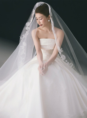 新娘头纱主婚纱森系蕾丝奢华超长款拖尾纱头纱鱼尾婚纱配饰