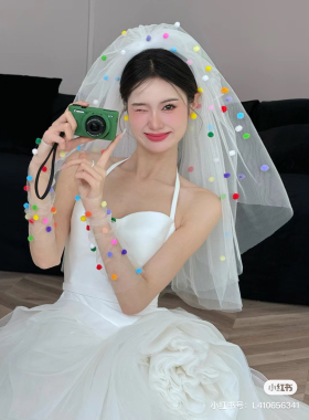 头纱新娘主婚纱高级感高清长头纱摄影拍照造型韩式写真轻头饰领证