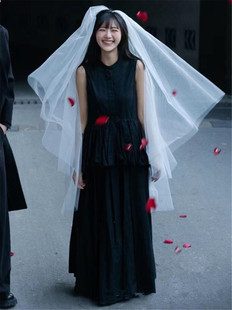 新娘双层订婚领证主头纱配饰高级感新娘化妆婚礼拍照写真森系头饰