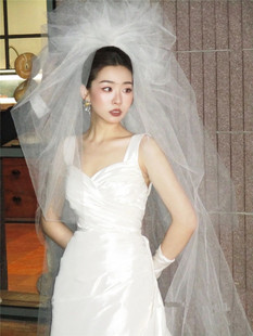 新款抓泡云朵蓬蓬长头纱领证登记结婚新娘摄影造型街拍婚纱跟妆