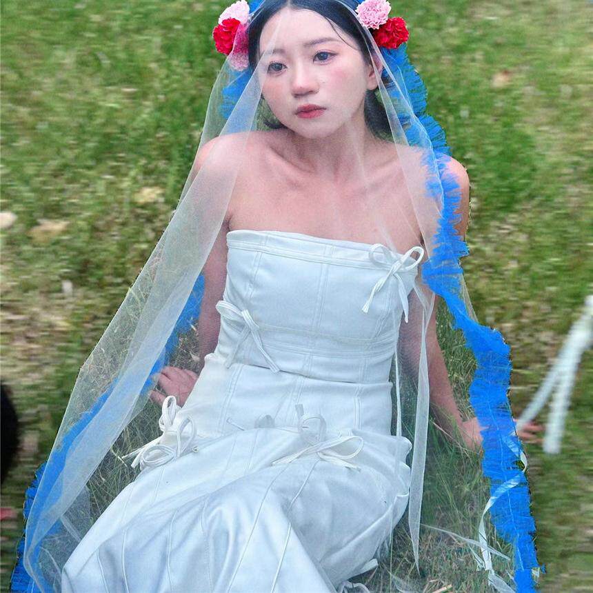 韩式新娘结婚短款头纱蕾丝求婚领证影楼跟妆写真多层硬网蓬蓬红纱