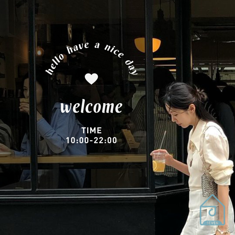 高级感英文店铺玻璃门咖啡奶茶女装甜品装饰贴纸营业时间可以定制