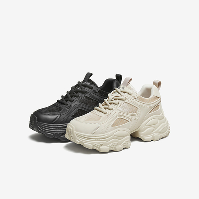 百思图2025秋季新款透气纯色老爹鞋厚底增高女运动休闲鞋D3588CM5