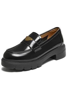 百思图2025秋新款牛皮英伦风厚底一脚蹬乐福鞋女深口单鞋UUJ04CA5