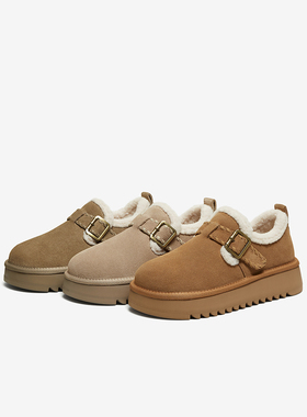 百思图2025冬季新款真皮厚底毛毛鞋雪地靴加绒保暖女棉鞋N8079DM5