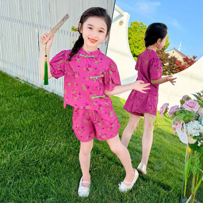 女童国风套装夏季2025新款儿童新中式改良唐装女孩夏装短袖汉服潮