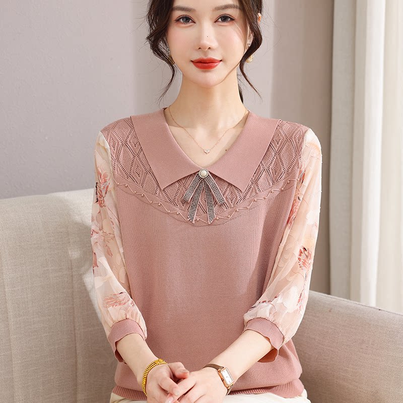 中老年真丝翻领妈妈小衫