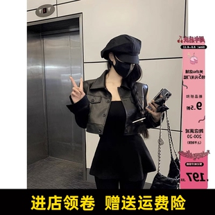 外套女 复古机车感显瘦短款 皮衣美式 黑泽玄七微胖mm2023初秋新款