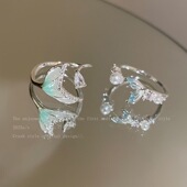 渐变鱼尾戒指女小众设计感开口可调节食指戒简约百搭锆石小鱼指环