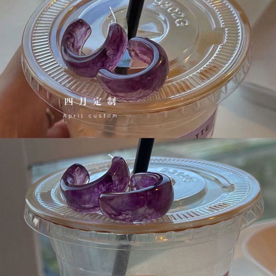 紫色个性复古港风亚克力耳钉女ins百搭设计感网红耳环新款耳饰潮