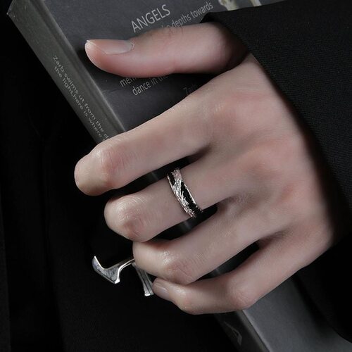 黑色珐琅滴油小众设计戒指女高级感开口食指戒ins冷淡风法式指环