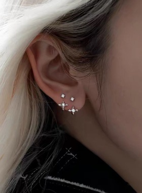 新款养耳洞锆石耳钉女isn小众设计高级感星星耳环睡觉免摘耳饰潮