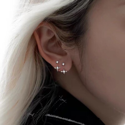 新款养耳洞锆石耳钉女isn小众设计高级感星星耳环睡觉免摘耳饰潮