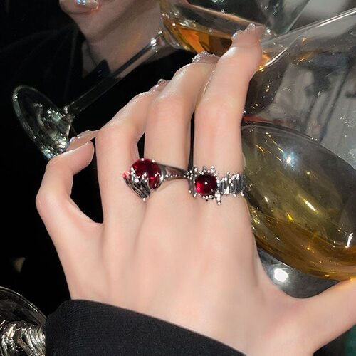 红锆石戒指女ins小众设计冷淡风不规则开口指环时尚气质食指戒指