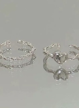 扭纹编织爱心戒指女ins小众设计感开口可调节时尚个性指环食指戒