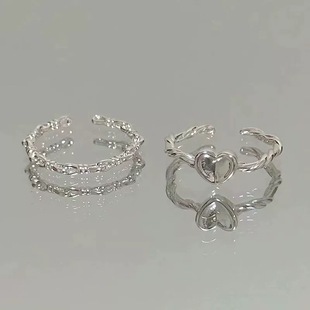 个性 扭纹编织爱心戒指女ins小众设计感开口可调节时尚 指环食指戒