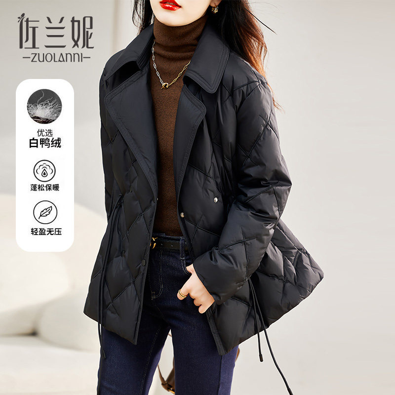 佐兰妮2025新款西装领轻薄羽绒服女短款气质小个子白鸭绒冬季外套