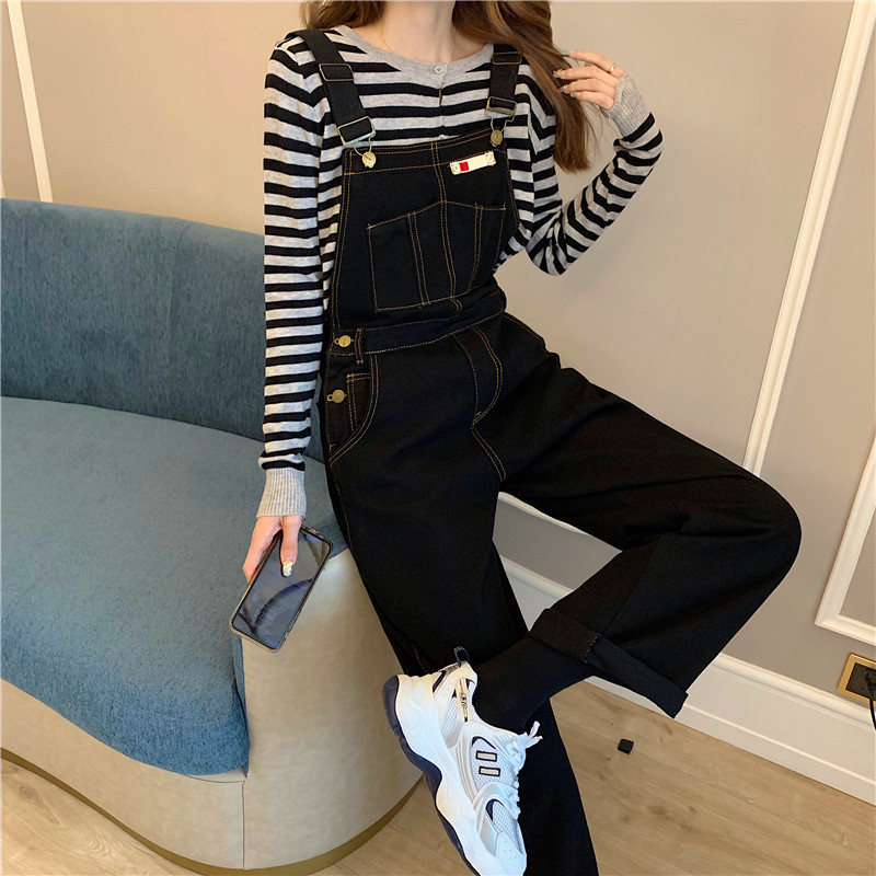 Real shot real price autumn straight tube loose high waist show thin broad leg jeans embroidered pants