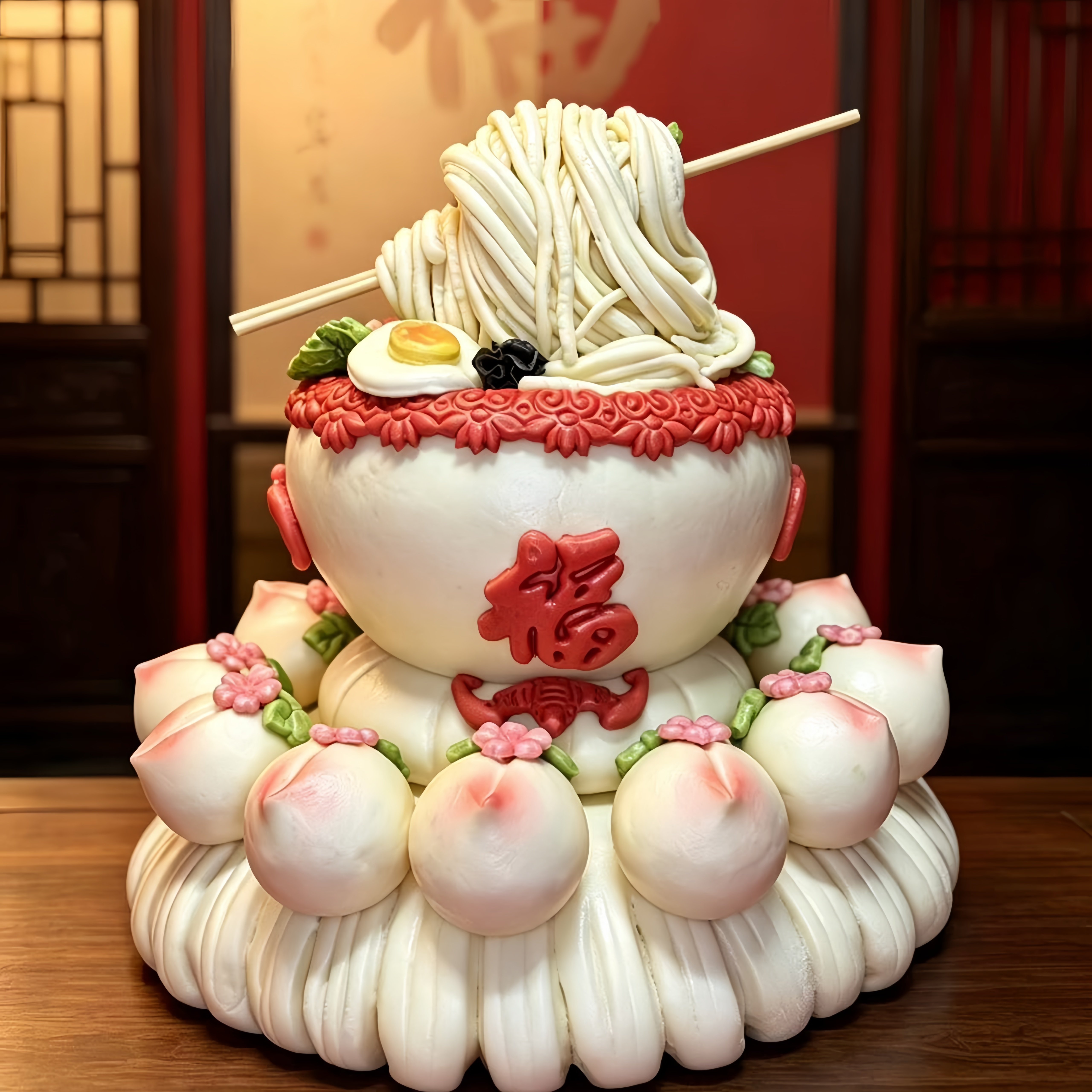 贺寿花饽饽花馍祝寿中式过生日馒头花样寿桃蛋糕老人大寿过寿馍礼
