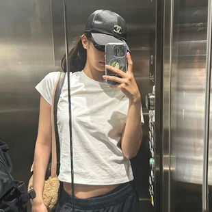 T恤 Xinlei 披肩 雪花棉肌理透氣基礎短袖 jennie同款 Lin 直角肩