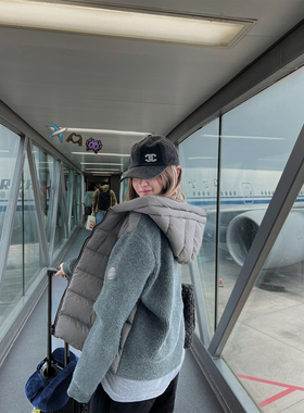 Xinlei Lin“雾都黎明”针织拼接90白鸭绒连帽羽绒服