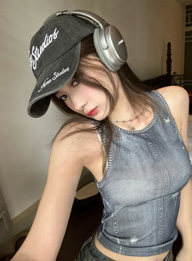 Xinlei Lin  “盐系”私服牛仔印花扎染背心女上衣吊带背心女春夏