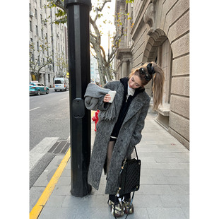 双色长款 黑糖香槟 60羊毛毛呢外套女秋冬 Lin Xinlei