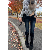 Xinlei 微辣显瘦复古蓝色洗水可拆卸丰跨牛仔裤 Lin 涩谷辣妹