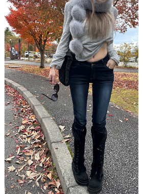 Xinlei Lin 涩谷辣妹 微辣显瘦复古蓝色洗水可拆卸丰跨牛仔裤