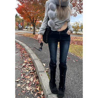 XinleiLin水洗蓝微辣牛仔长裤