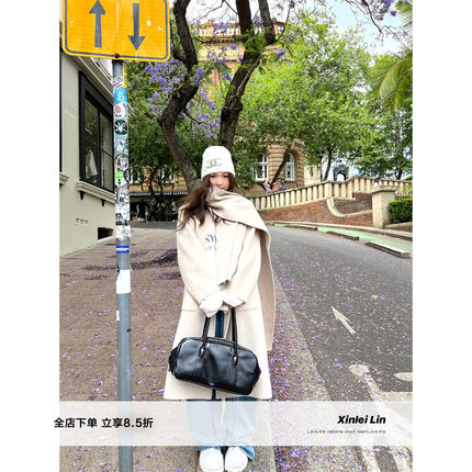 Xinlei Lin “继承者”两穿围巾90高支羊毛10羊绒双面呢长款大衣