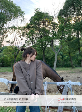 Xinlei lin  秋季新款高级感精致通勤硬挺廓灰色咖色双色西装外套