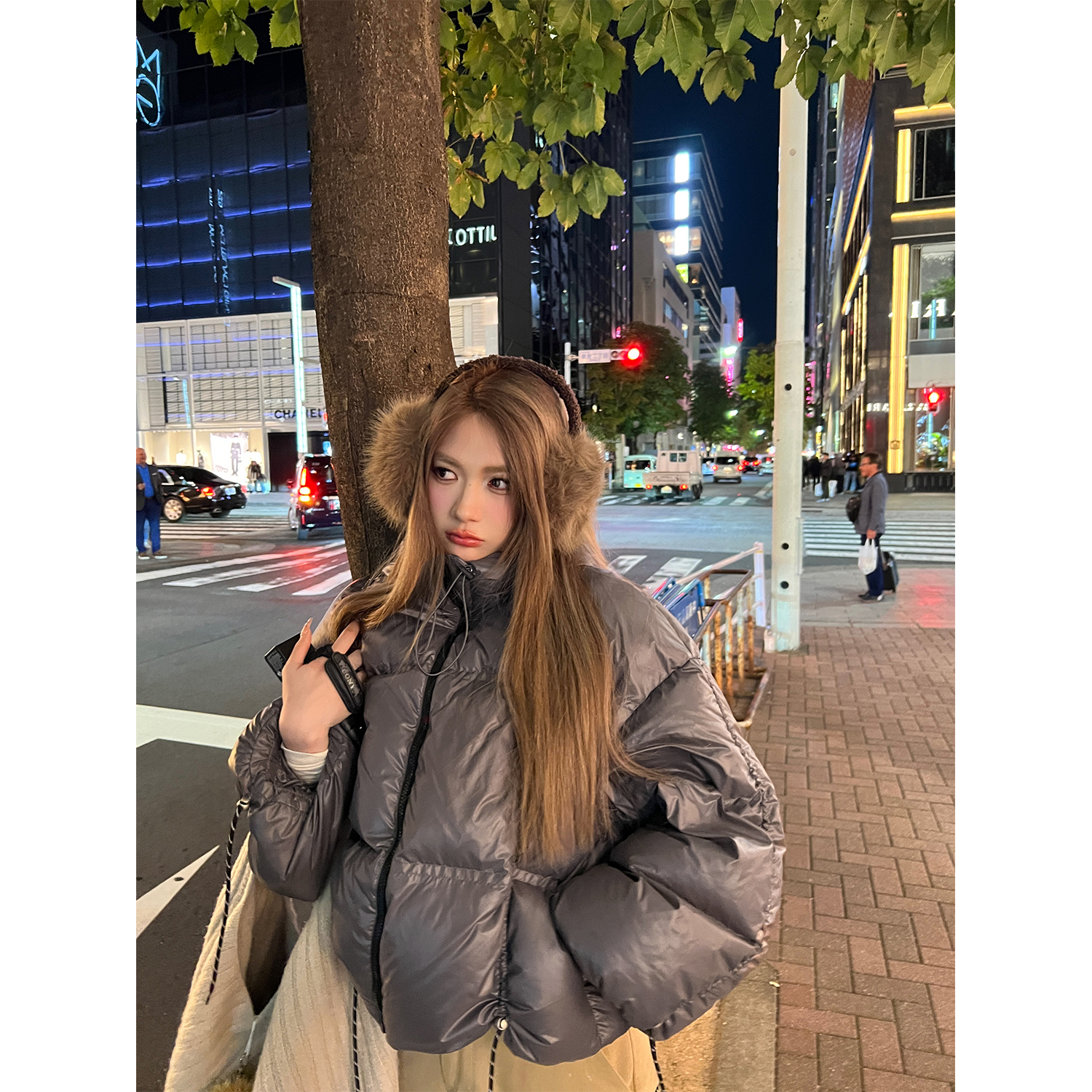 XinleiLin抽身廓形枪色羽绒服