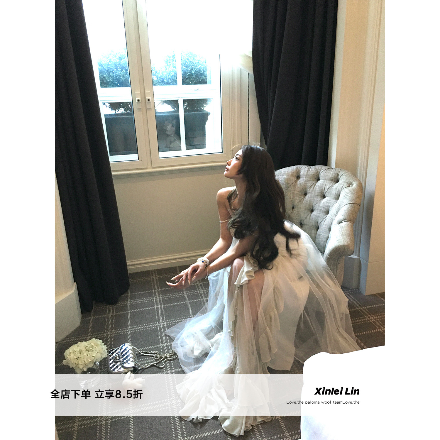 XinleiLin长款设计感吊带连衣裙
