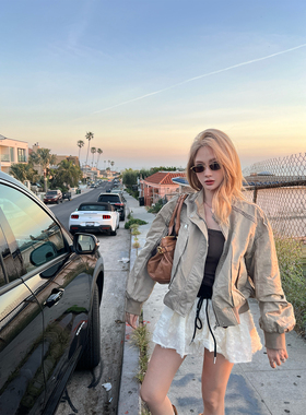 Xinlei Lin 微郊漫步 褶皱肌理感工装机能感飞行员夹克短款外套