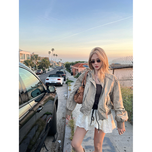 机能感飞行员夹克短款 Xinlei 褶皱肌理感工装 微郊漫步 外套 Lin