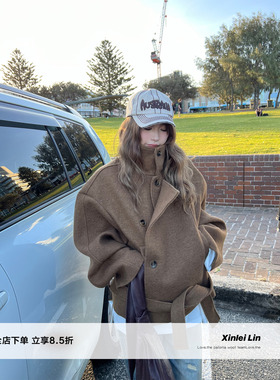 Xinlei Lin  “金敏喜2.0”60羊毛10羊驼咖色毛呢外套女秋冬大衣