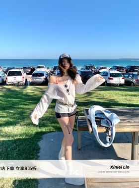 Xinlei Lin “捕梦少女”镂空露肩两穿轻薄罩衫长袖T恤上衣女春夏