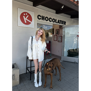 Xinlei Lin 休斯顿街区 字母绣花工装水洗棉白色衬衫外套