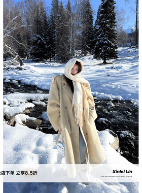 Xinlei Lin“富人区大衣”呢料长毛贵气感长款风衣式大衣外套女冬