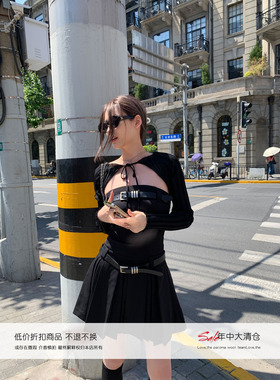 Xinlei Lin  夏新款城市辣妹风抹胸西装连衣裙黑色短裙女