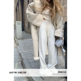 休闲裤 Xinlei lulu高克重加绒白色卫裤 双色宅家厚乳裤 女秋冬 Lin