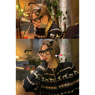 AB款 Xinlei 小鹿提花撞色图案圣诞针织毛衣开衫 N°5费尔岛 Lin