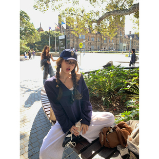 刺绣背心吊带V领宽松棉纱T恤宽松卫裤 慵懒淡人 三件套 Lin Xinlei